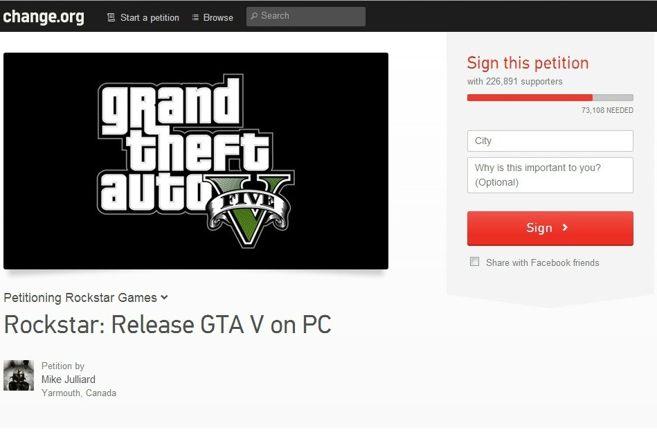 change.org GTA V on PC