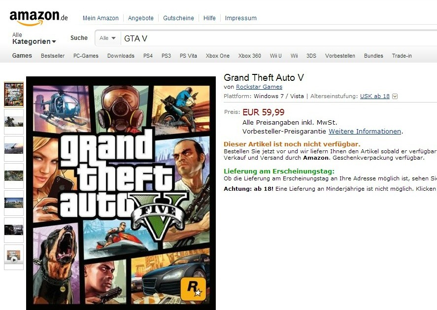 GTA V PC pré-venda