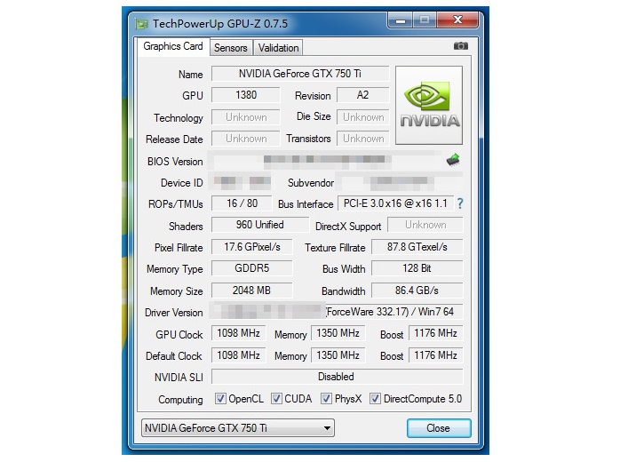 specs GTX 750 Ti Maxwell
